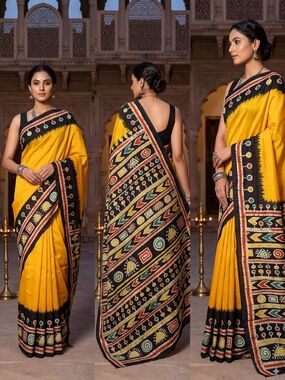 New Women Contemporary Hand Batik Saree W Bp Designer Handloom Festive